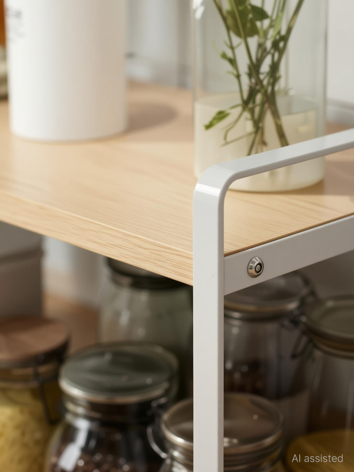 Image of decorlay Containers Kitchen Rack Iron, Wood Bathroom Kitchen Countertops Spice Rack Pantry Cupboards Dressing Office