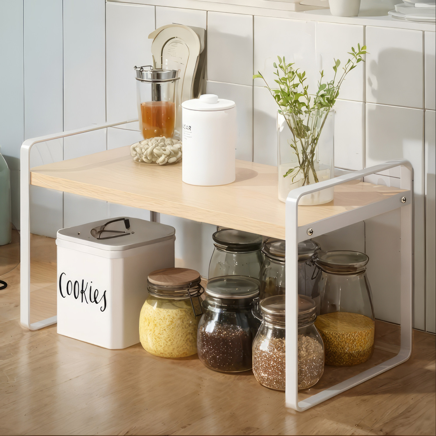 Image of decorlay Containers Kitchen Rack Iron, Wood Bathroom Kitchen Countertops Spice Rack Pantry Cupboards Dressing Office