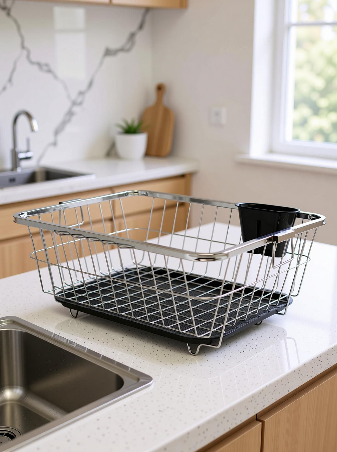 Image of Nandeksha Dish Drainer Kitchen Rack Steel Stainless Steel Dish Rack for Kitchen | Vessels Organizer Stands with Handle