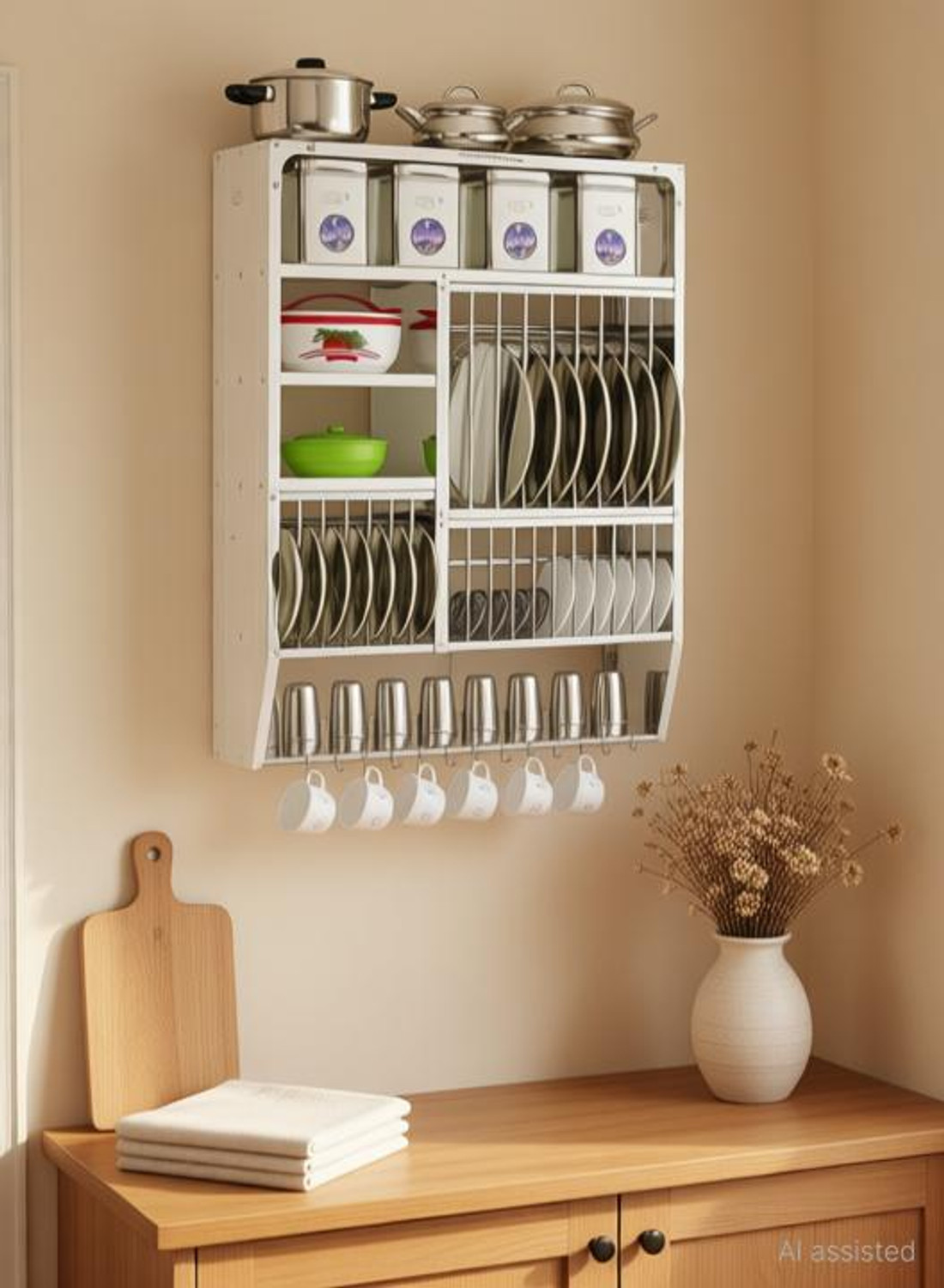 Image of Fest Dish Drainer Kitchen Rack Wall Mounted Dish Rack (39x36) Utensil Kitchen Rack Steel