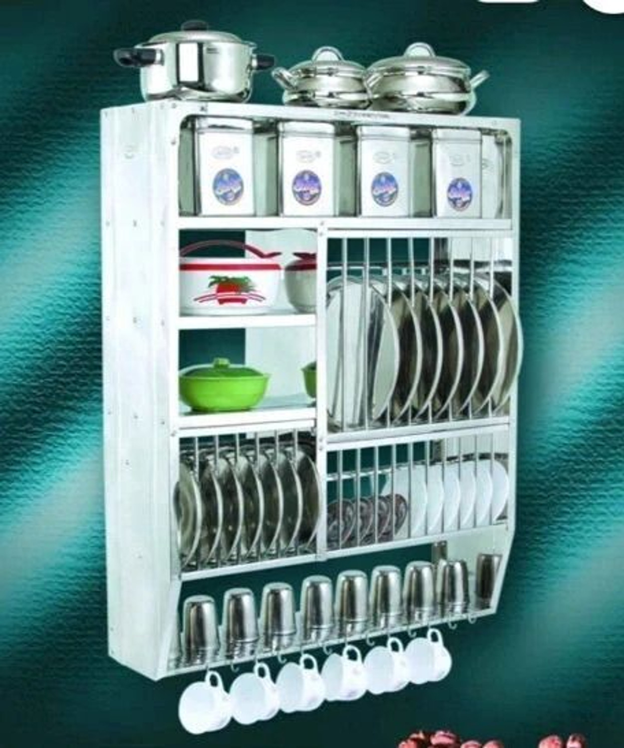 Image of Fest Dish Drainer Kitchen Rack Wall Mounted Dish Rack (39x36) Utensil Kitchen Rack Steel