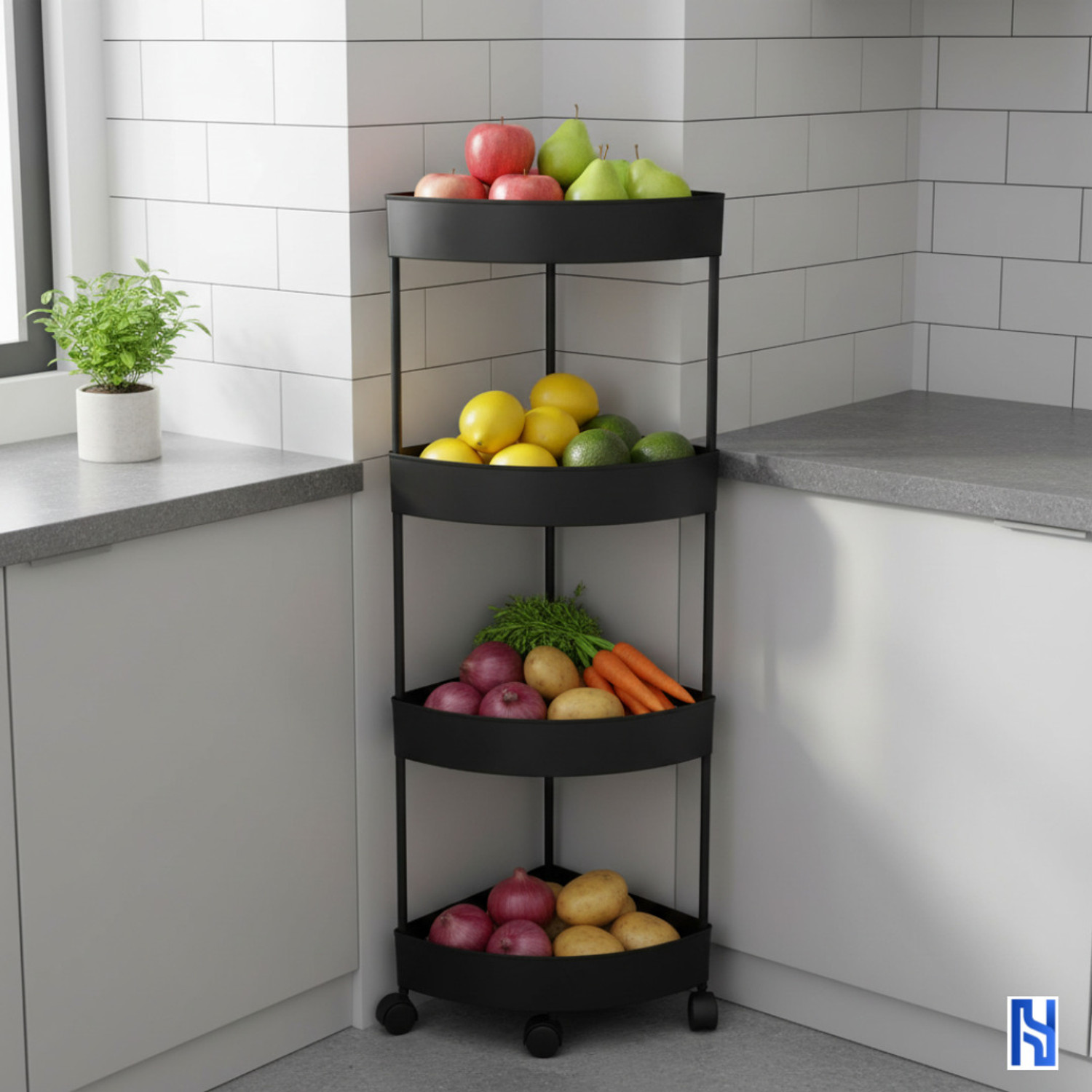 Image of HemKej Fruits /Vegetables Kitchen Rack Plastic Corner Multipurpose Organizer Trolley with 360 rotating wheels