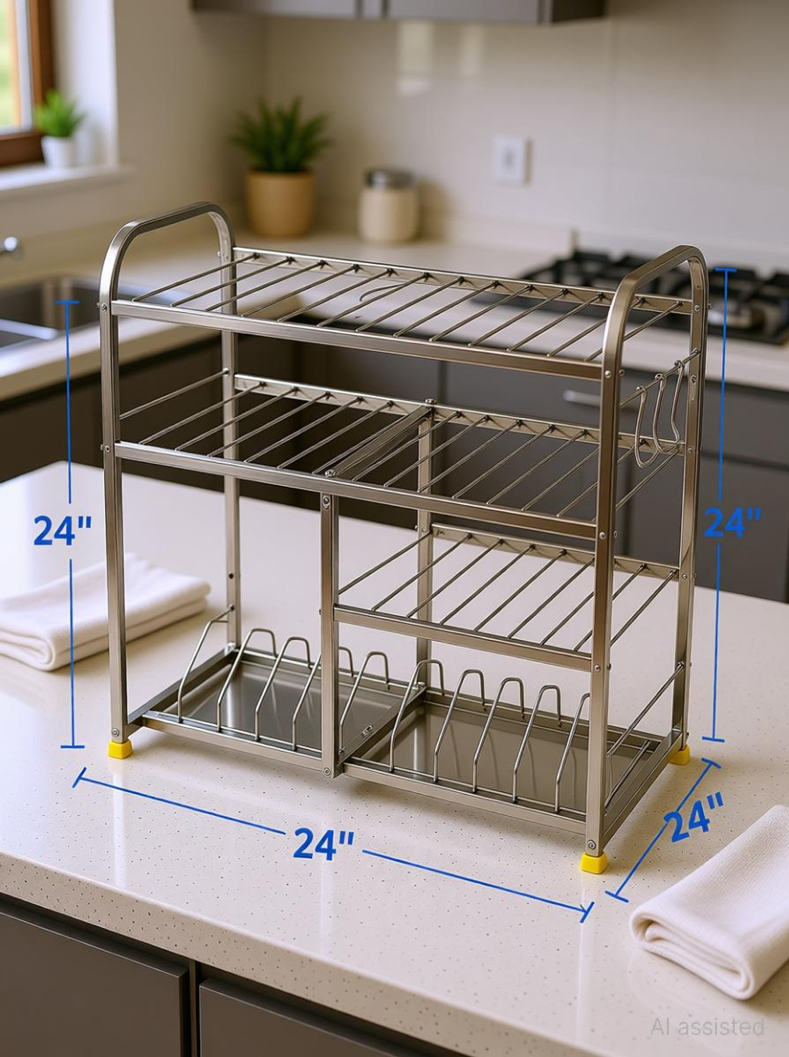 Image of ASTEEL Utensil Kitchen Rack Steel 24*24 inch utensil Bartan rack
