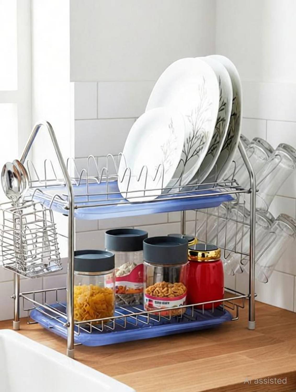 Amol Dish Drainer Kitchen Rack Steel Premium Stainless Steel Dish Drainer Rack | Plate Stand | Kitchen Organizers