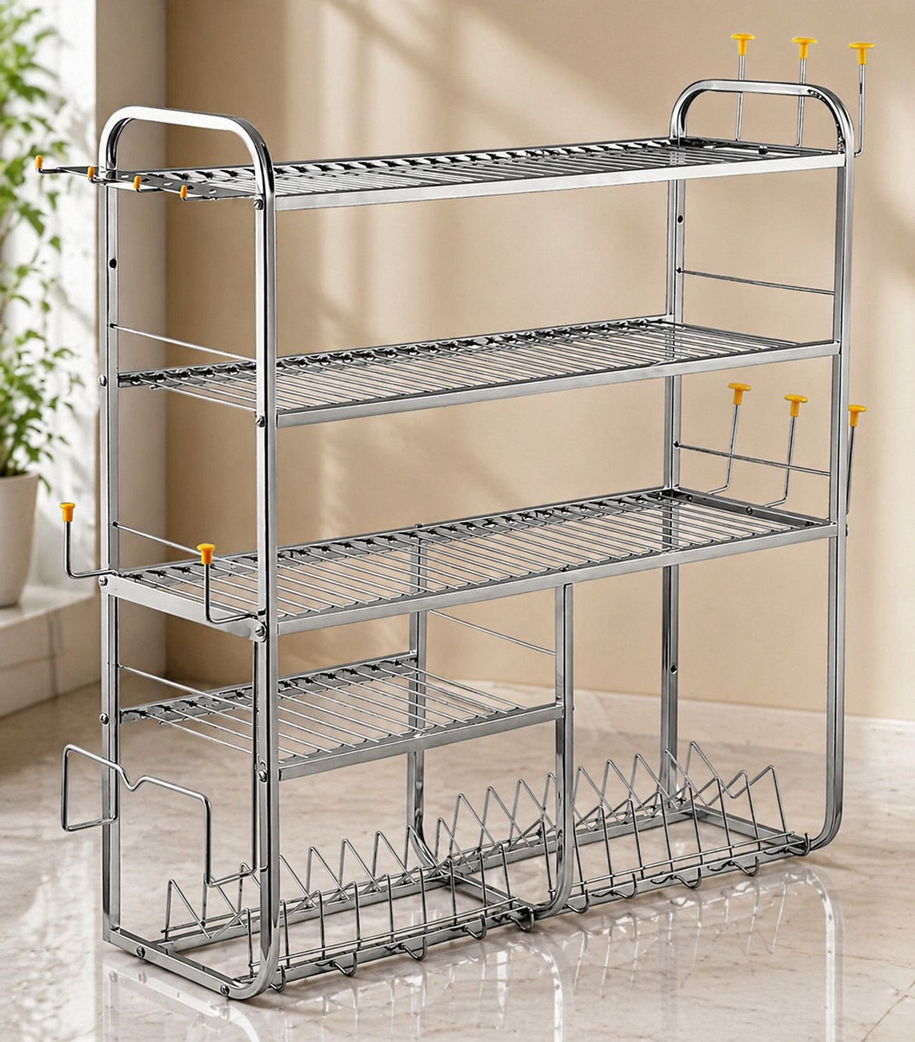 Image of AVAIL Utensil Kitchen Rack Steel 5 Layer Wall Mount Kitchen Dish Rack / Plate Cutlery Stand / Kitchen Organizer