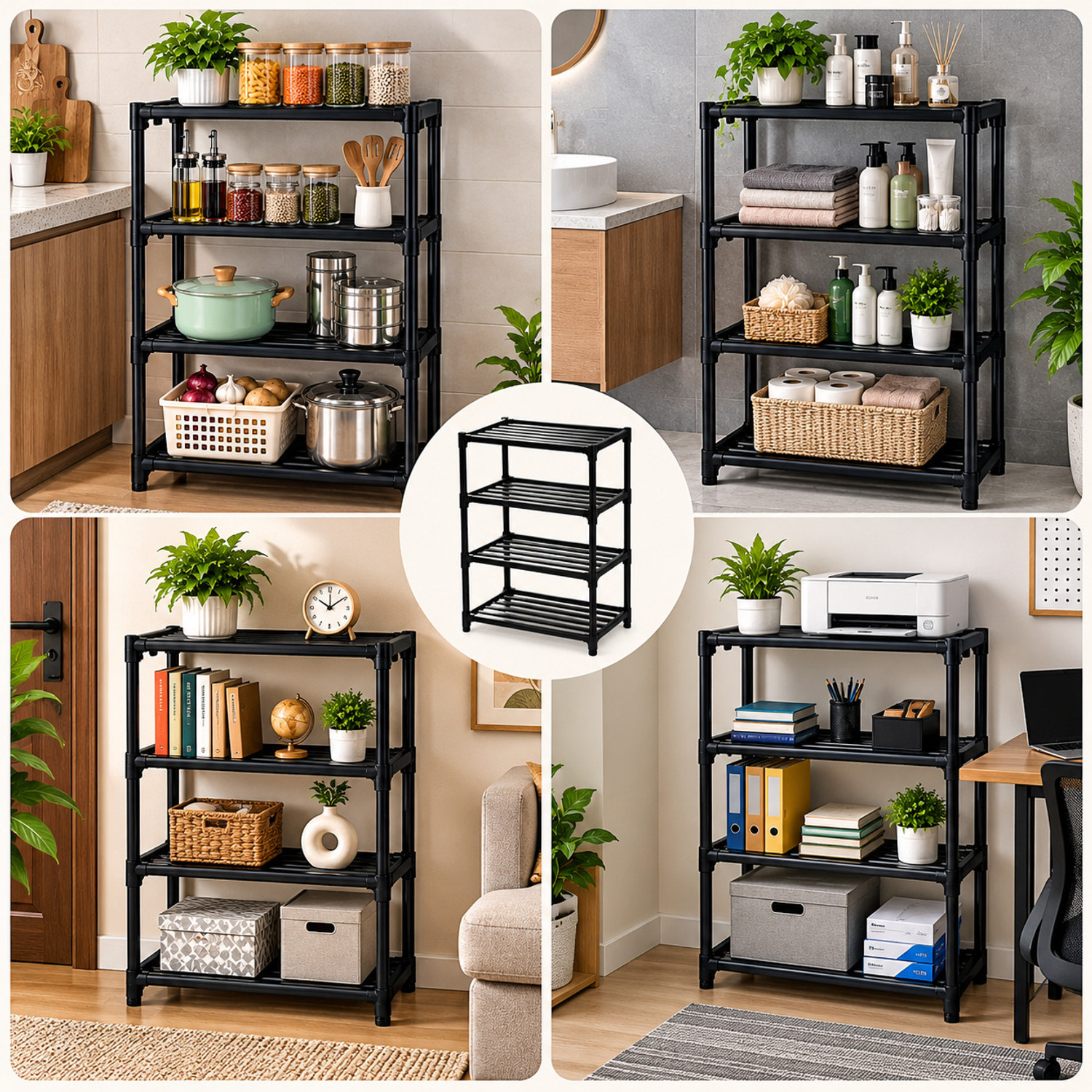 Image of AasanMode 4 LAYER MULTIPURPOSE RACK Plastic Open Book Shelf
