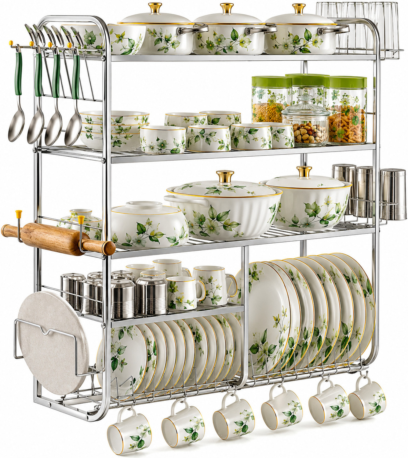 Image of AVAIL Utensil Kitchen Rack 5 Layer Wall Mount Kitchen Dish Rack / Plate Cutlery Stand Steel