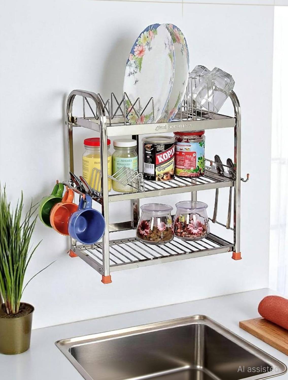 Amol Utensil Kitchen Rack Steel Premium Stainless Steel Dish / Utensils / Wall Mount / Vessels / Kitchen Organizer Rack