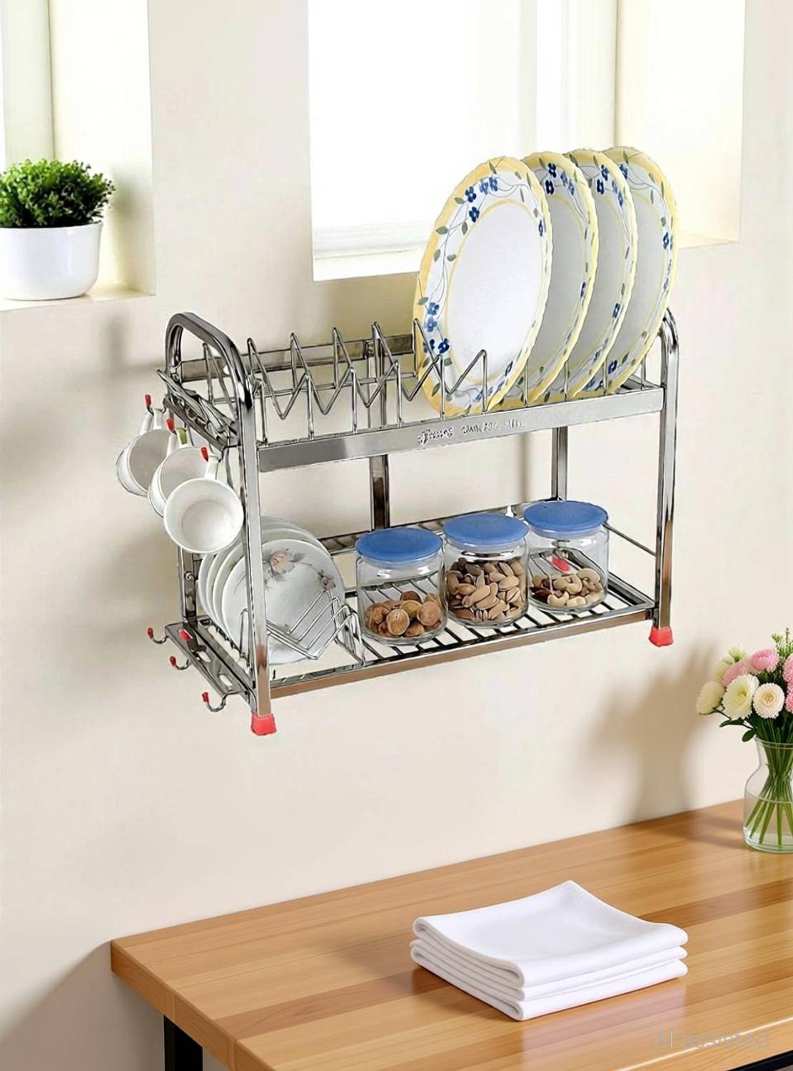Amol Utensil Kitchen Rack Steel Premium Stainless Steel Utensils Stand | Dish Kitchen Rack | Kitchen Organizers