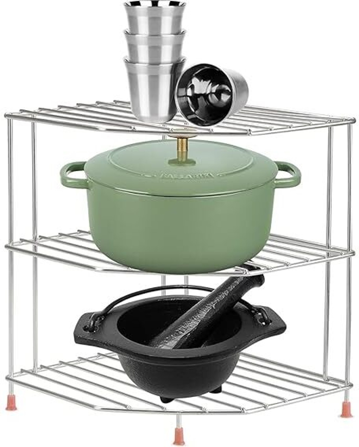 Image of PALOMINO Containers Kitchen Rack Stainless Steel 3-Tier Rack for Kitchen | Plate, Bowl & Shelf Organizer Stand Steel