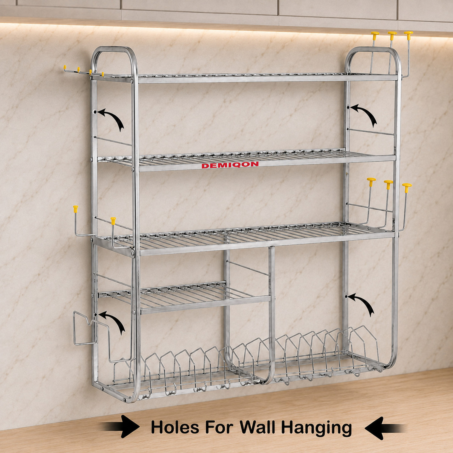 Image of DEMIQON Dish Drainer Kitchen Rack 31x30 Inch Stainless Steel Wall Mount Kitchen Stand Rack / Steel