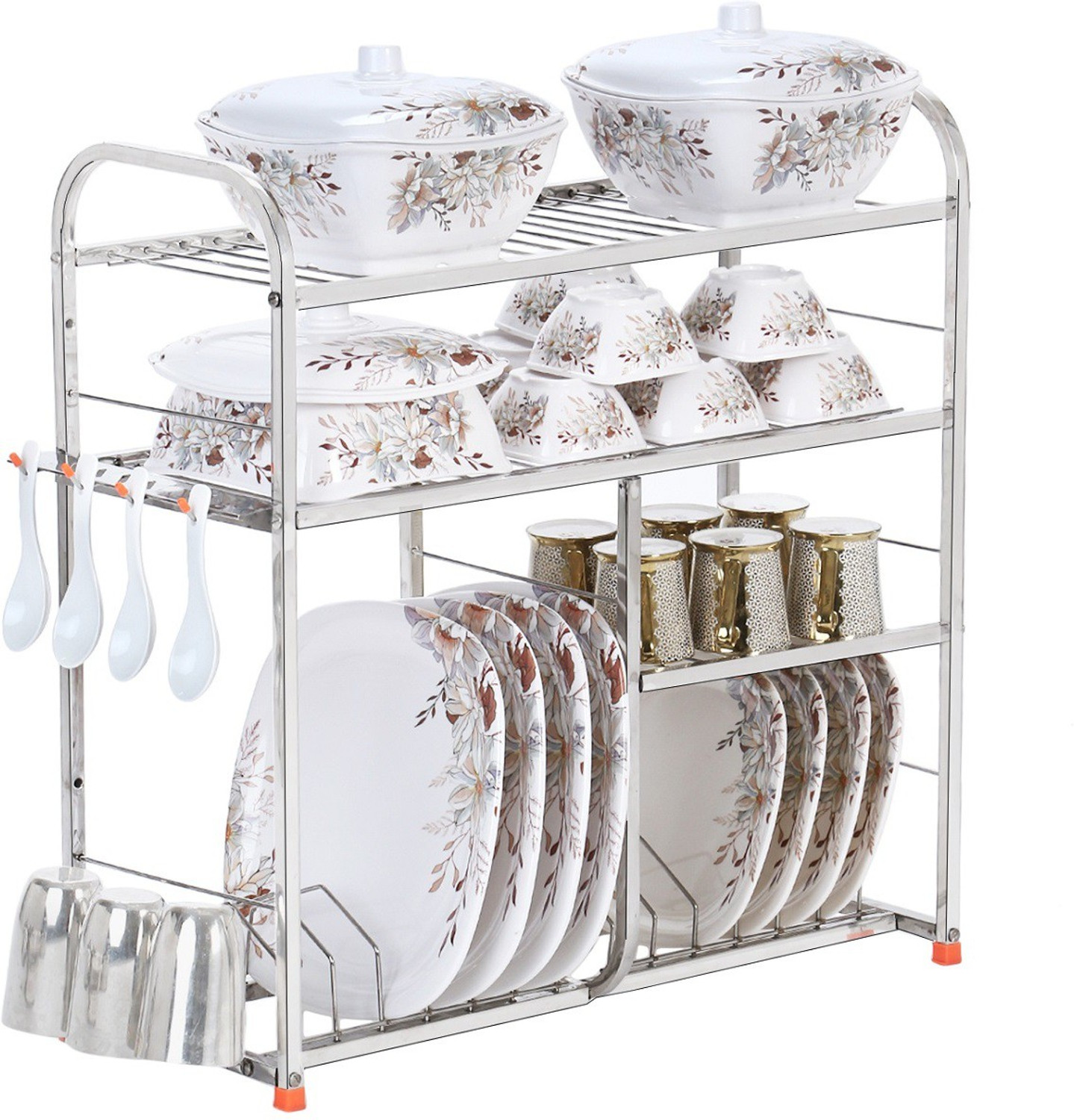 Image of IRONTECH Utensil Kitchen Rack Steel 24 x24 inch wall mount Kitchen Dish Rack Plate Cutlery Stand / Kitchen Utensils Rack / Modern Kitchen Storage Rack / Kitchen Organizer / Utensils Rack with Plate & Cutlery Stand
