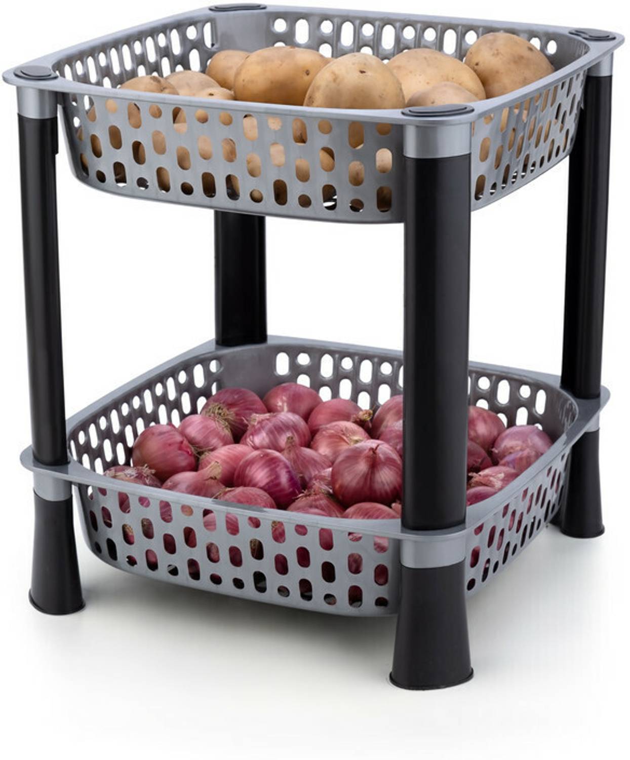 anjil Fruits/Vegetables Kitchen Rack Plastic 2 Layer Multipurpose Shelf Stand Basket Rack for kitchen