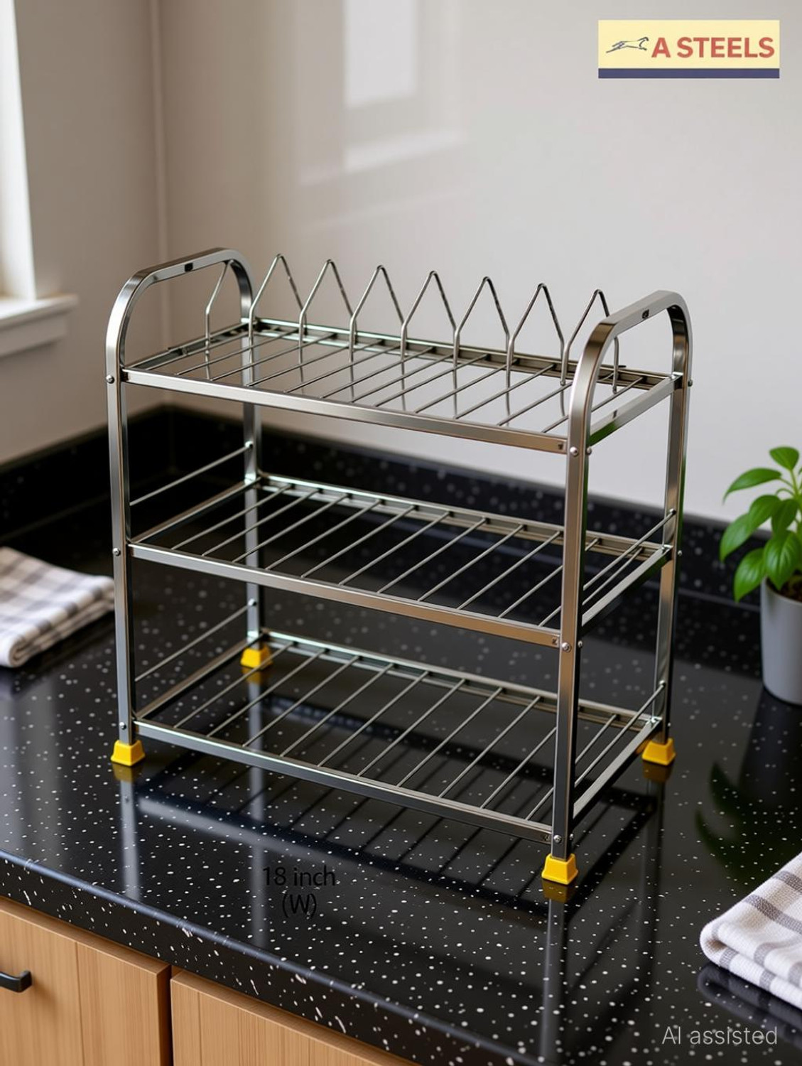 Image of ASTEEL Utensil Kitchen Rack Steel 18*18 inch utensil Bartan rack