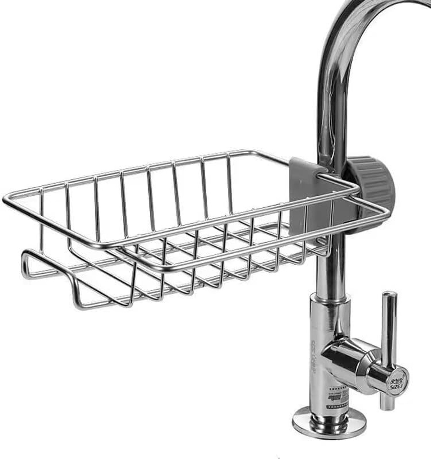 Image of AABRION Containers Kitchen Rack Steel Stainless Steel Sink Sponge Tap Organizer for Kitchen Faucet Shelf