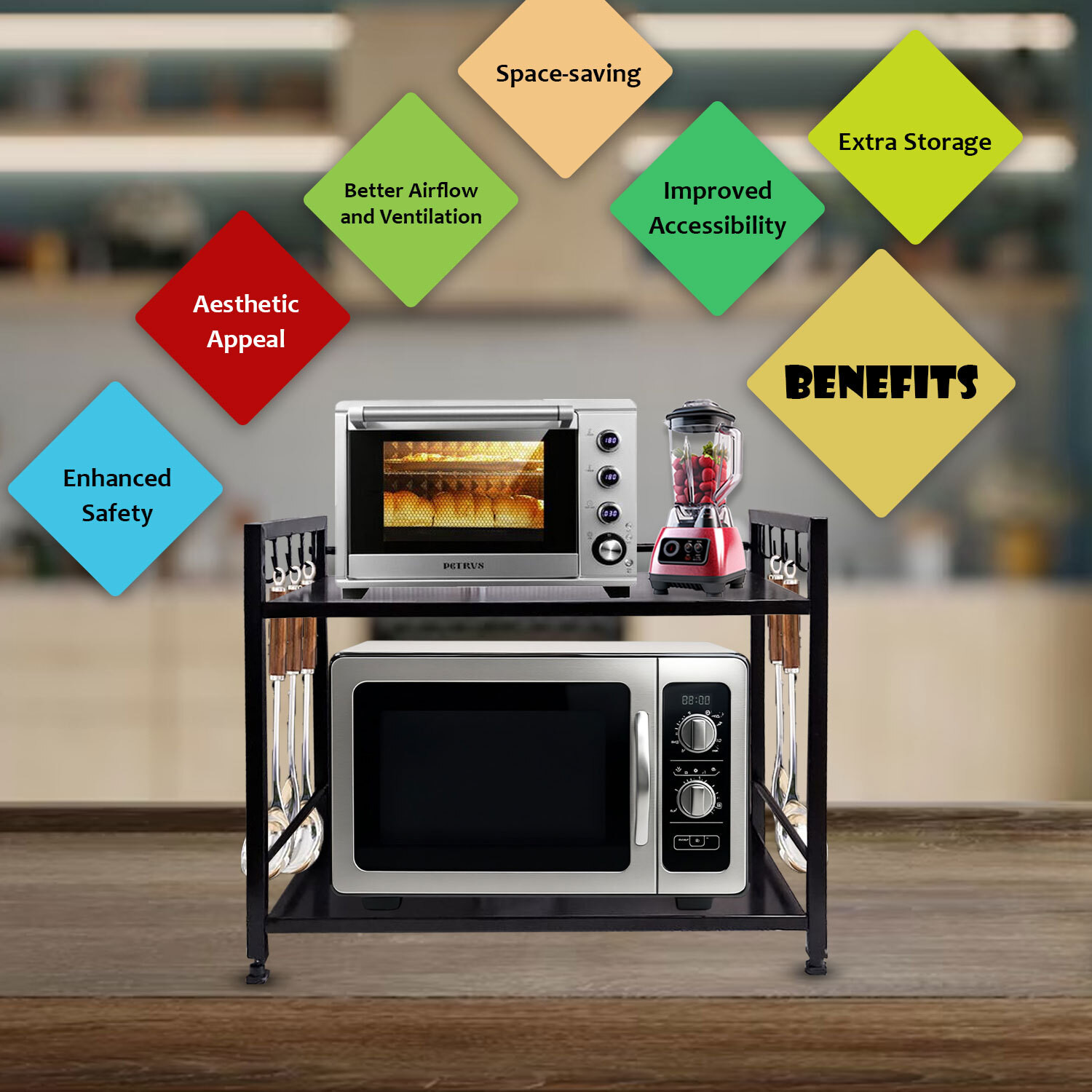 Image of A to Z Hub Containers Kitchen Rack Iron 2Tier Kitchen Storage Rack,Microwave Oven Stand,Mixture Stand,OTG Stand Platform