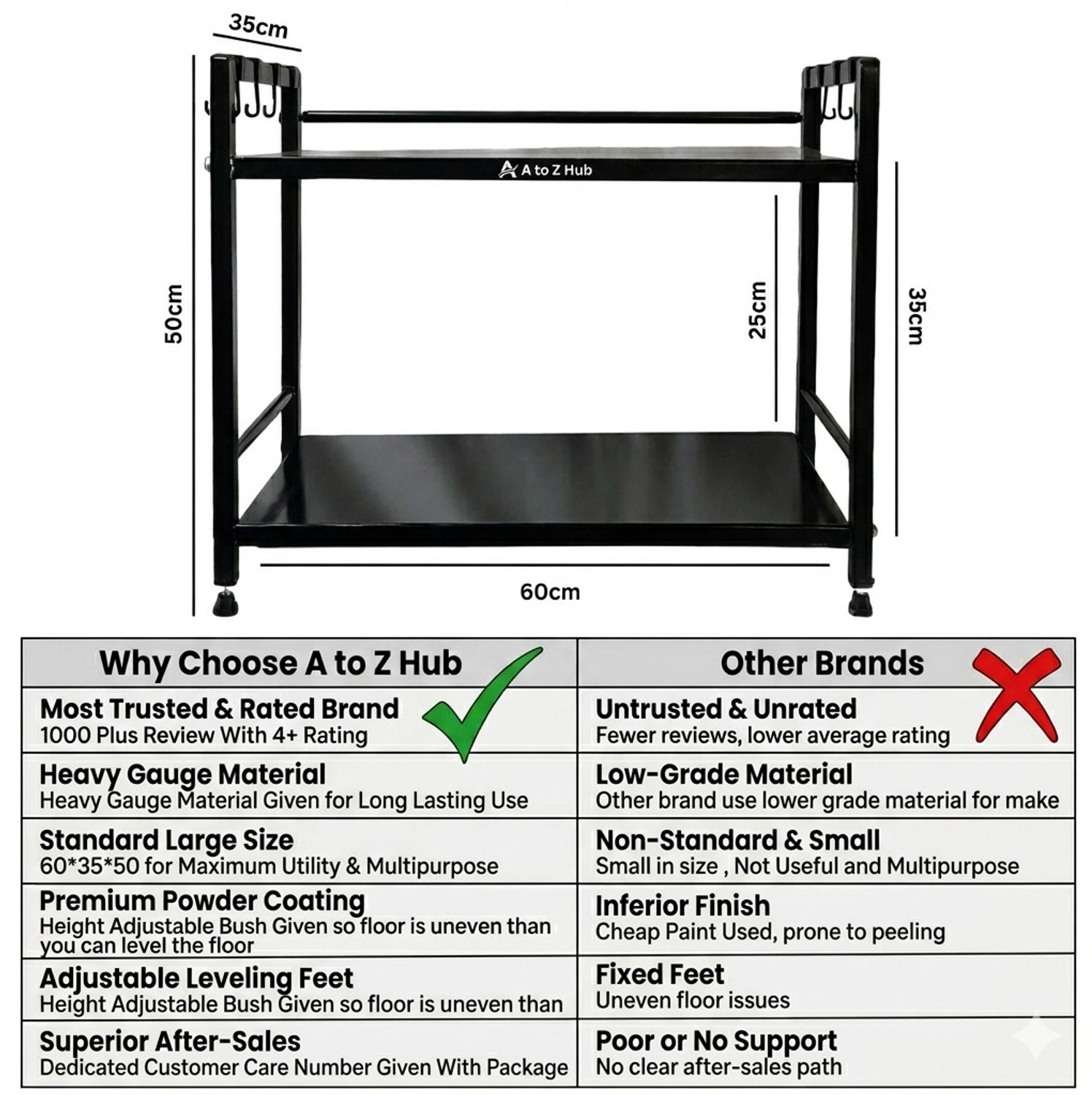 Image of A to Z Hub Containers Kitchen Rack Iron 2Tier Kitchen Storage Rack,Microwave Oven Stand,Mixture Stand,OTG Stand Platform