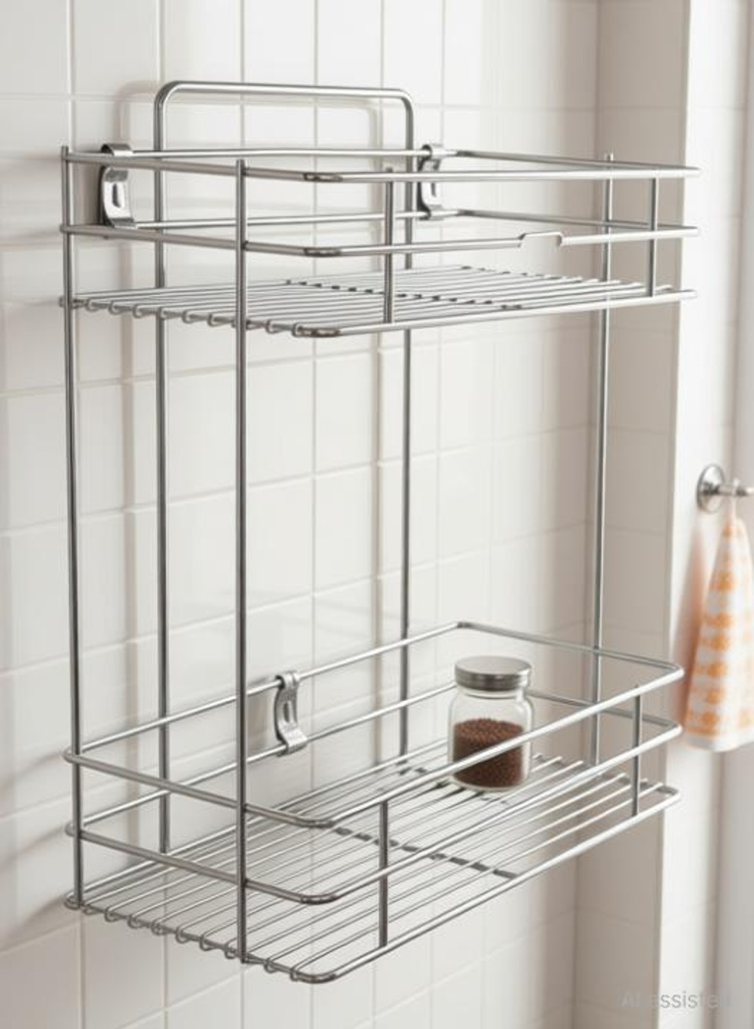 Image of SLB CREATION Containers Kitchen Rack Steel Multipurpose Storage Rack /Shelf, Double Layer Kitchen Rack, Bathroom Shelves and Racks Steel, Wall Mounted Organiser for Home / Spice Bottle Shelf Holder Platform Cabinet (2Layer) Fruits /Vegetables Kitchen Rack (Steel)