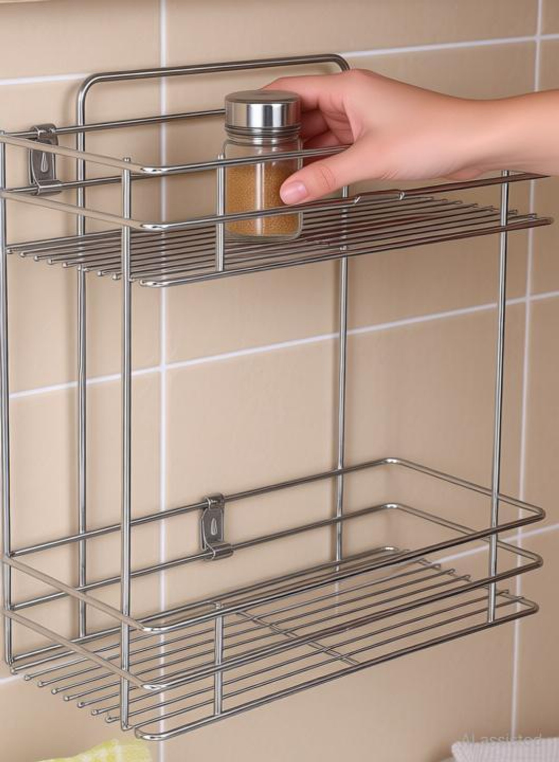 Image of SLB CREATION Containers Kitchen Rack Steel Multipurpose Storage Rack /Shelf, Double Layer Kitchen Rack, Bathroom Shelves and Racks Steel, Wall Mounted Organiser for Home / Spice Bottle Shelf Holder Platform Cabinet (2Layer) Fruits /Vegetables Kitchen Rack (Steel)
