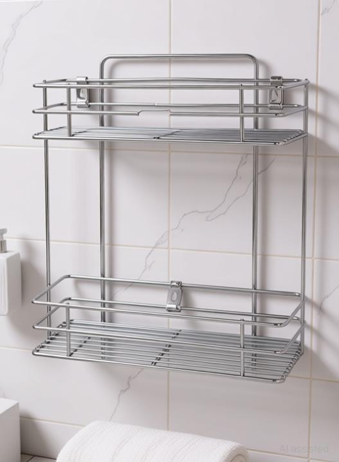 Image of SLB CREATION Containers Kitchen Rack Steel Multipurpose Storage Rack /Shelf, Double Layer Kitchen Rack, Bathroom Shelves and Racks Steel, Wall Mounted Organiser for Home / Spice Bottle Shelf Holder Platform Cabinet (2Layer) Fruits /Vegetables Kitchen Rack (Steel)