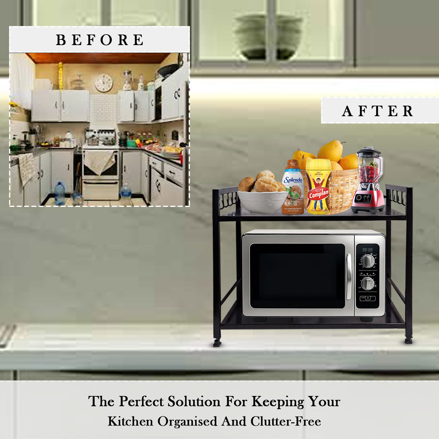 Image of A to Z Hub Containers Kitchen Rack Iron 2Tier Kitchen Storage Rack,Microwave Oven Stand,Mixture Stand,OTG Stand Platform