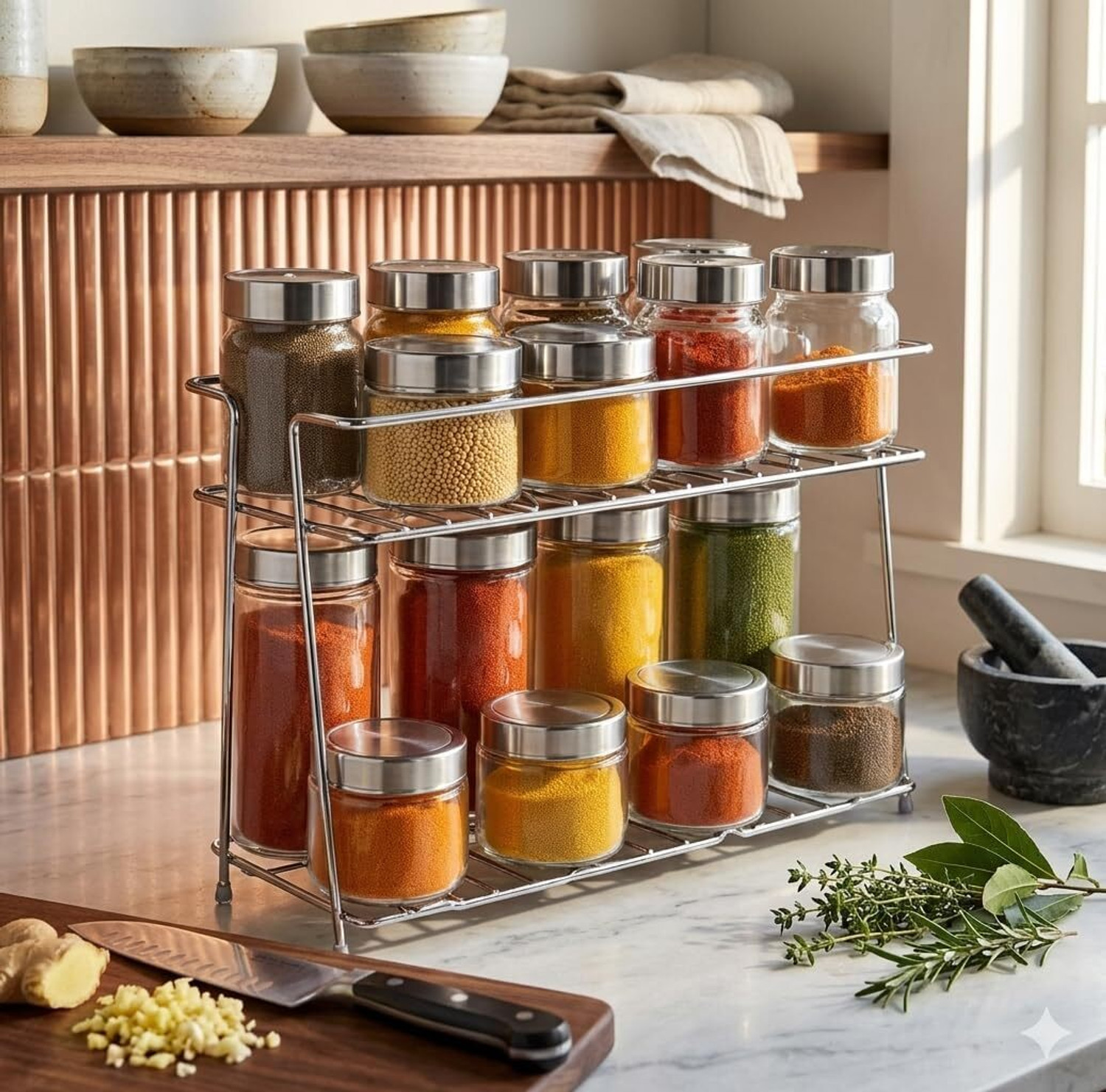 Image of Goodsell Containers Kitchen Rack Steel Stainless Steel Spice 2-Tier Trolley for kitchen