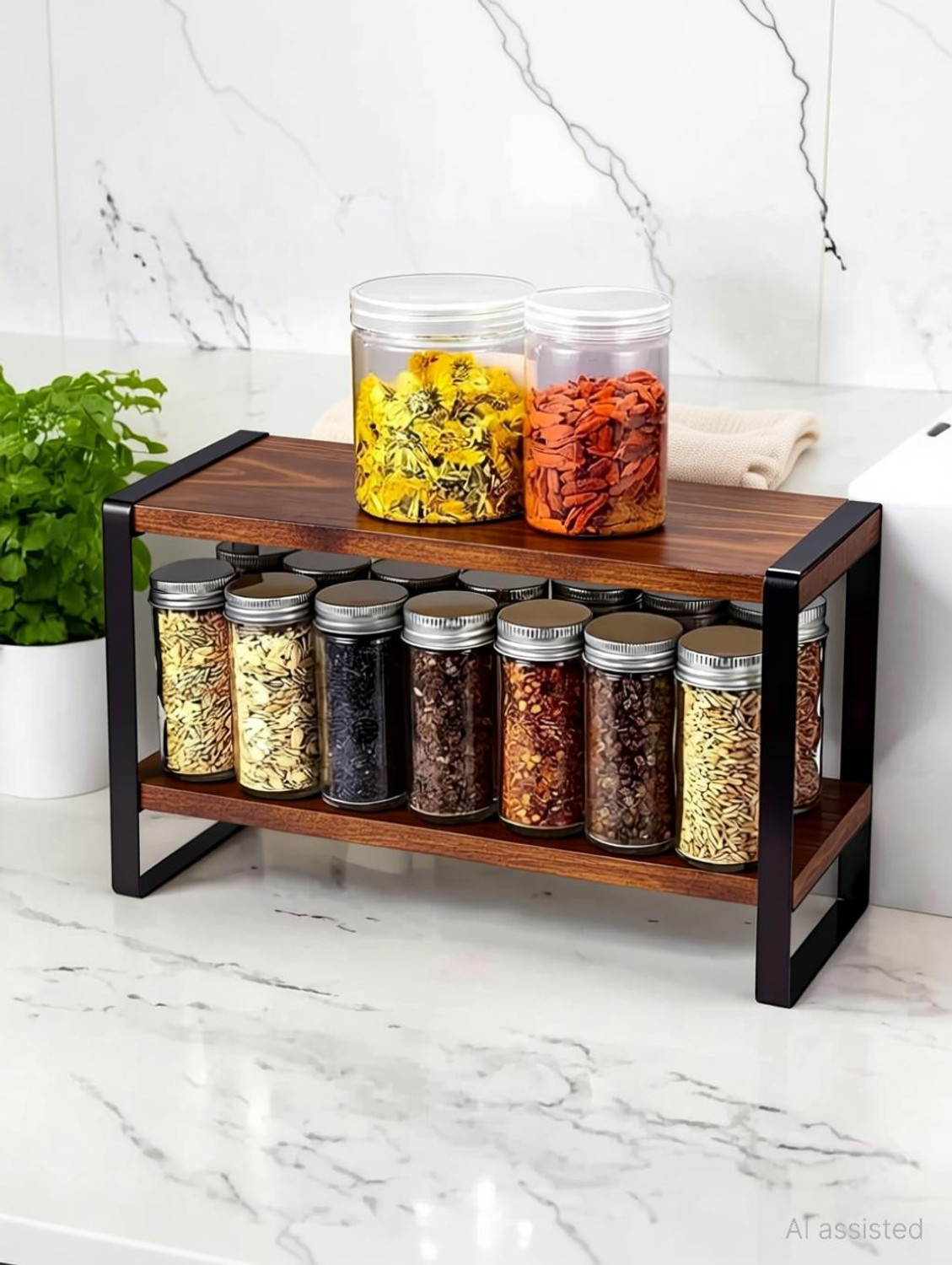 Image of RSHandicrafts Containers Kitchen Rack Wood wooden spice rack, masala rack, kitchen organizer, spice stand wooden,