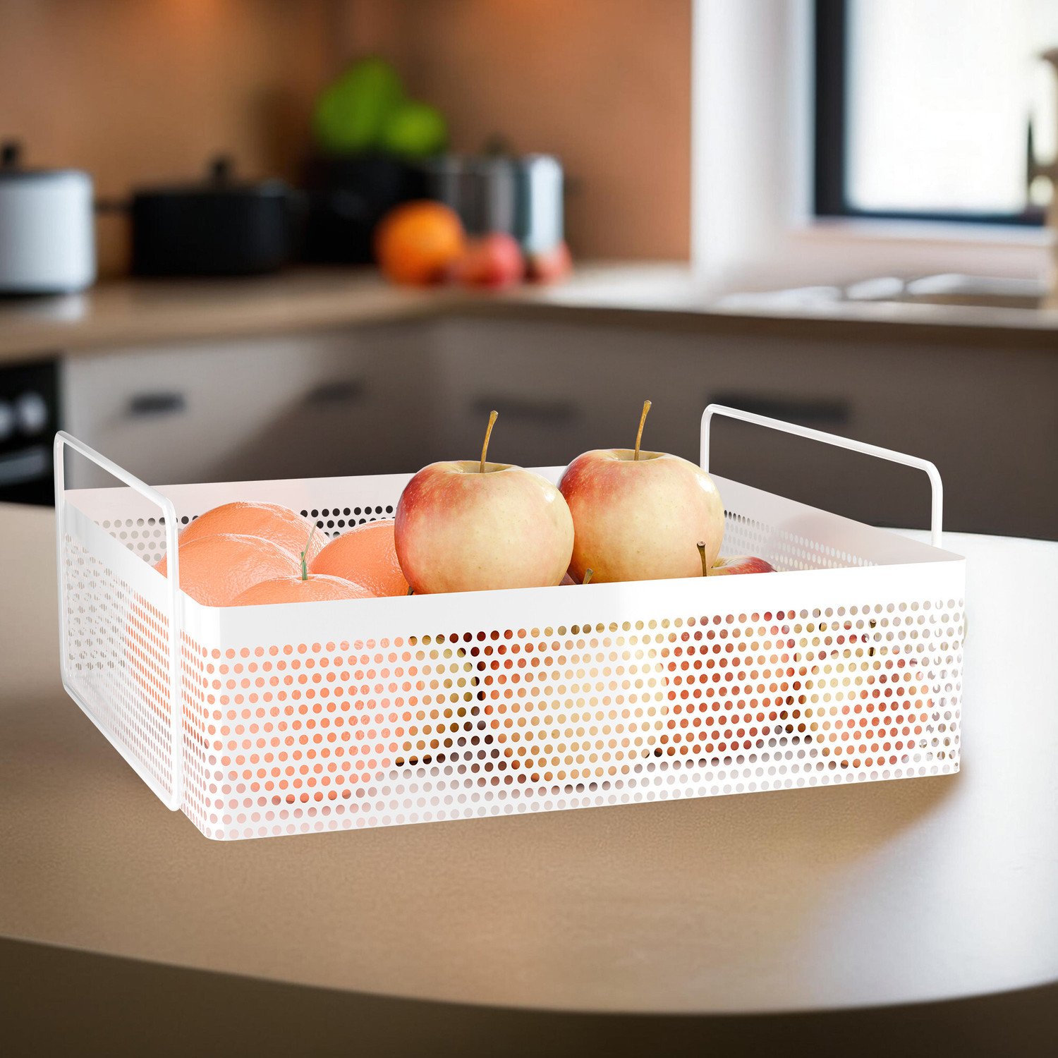 Image of KUBER INDUSTRIES Fruits /Vegetables Kitchen Rack Iron Metal Square Kitchen Rack Stand Organiser | White