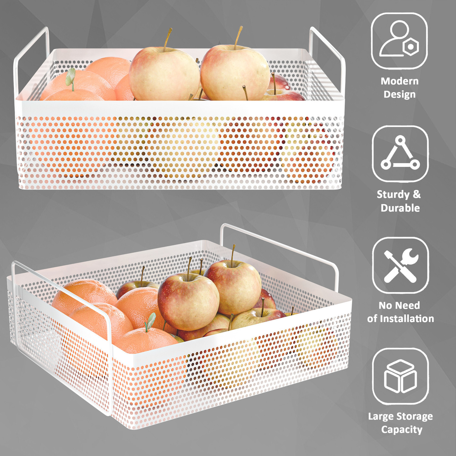 Image of KUBER INDUSTRIES Fruits /Vegetables Kitchen Rack Iron Metal Square Kitchen Rack Stand Organiser | White