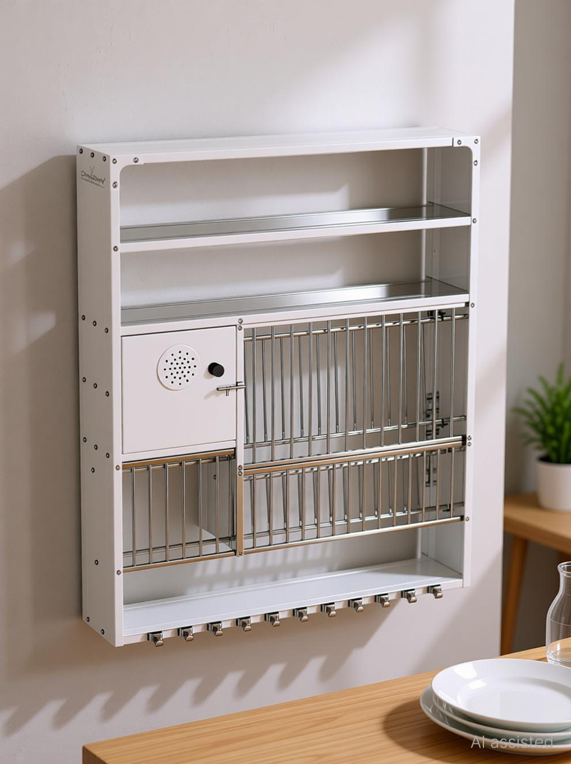 Image of Charmy Utensil Kitchen Rack Steel Premium Stainless Steel Wall-Mounted Kitchen Dish Rack,