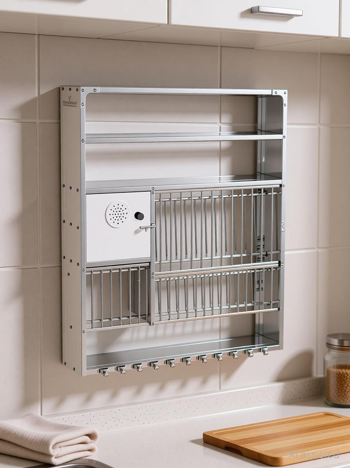 Image of Charmy Utensil Kitchen Rack Steel Premium Stainless Steel Wall-Mounted Kitchen Dish Rack,