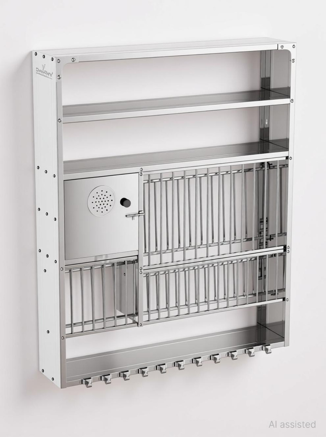Image of Charmy Utensil Kitchen Rack Steel Premium Stainless Steel Wall-Mounted Kitchen Dish Rack,