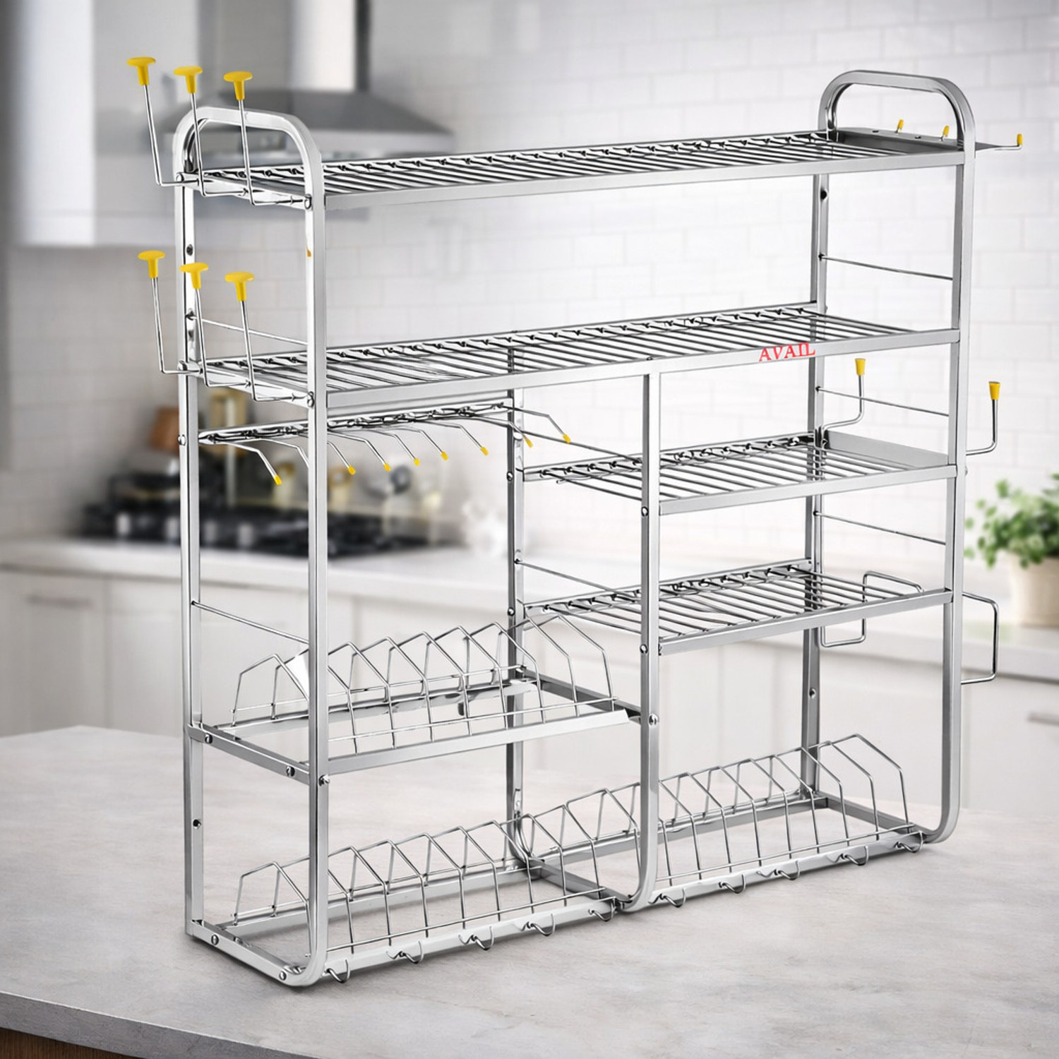 Image of AVAIL Utensil Kitchen Rack Steel Creative In Innovation 5-Tier Multipurpose Kitchen Storage Shelves (31 x30 Inch)