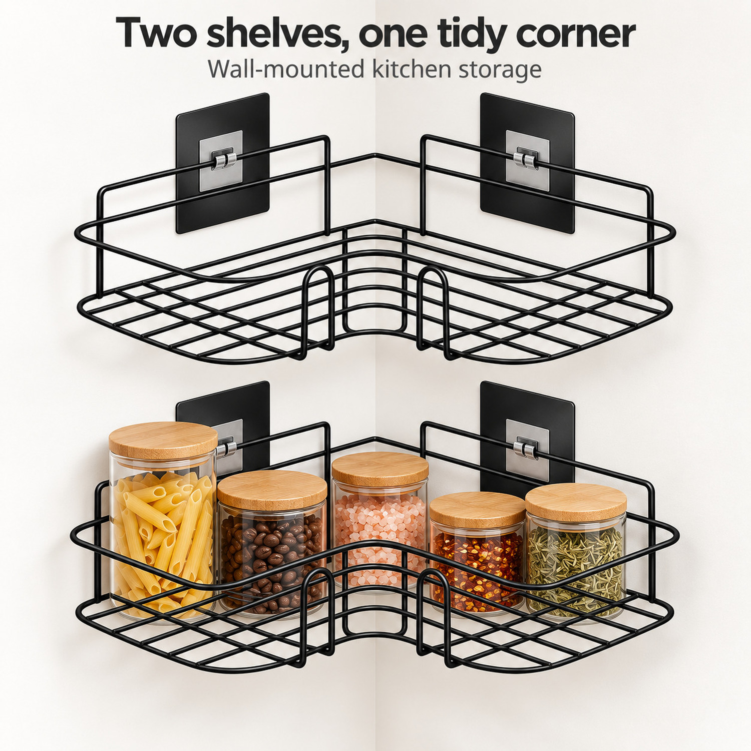 Image of Almora Cutlery Kitchen Rack Kitchen Corner Cutlery / Rack Wall Mount Self Adhesive Storage Shelf Iron