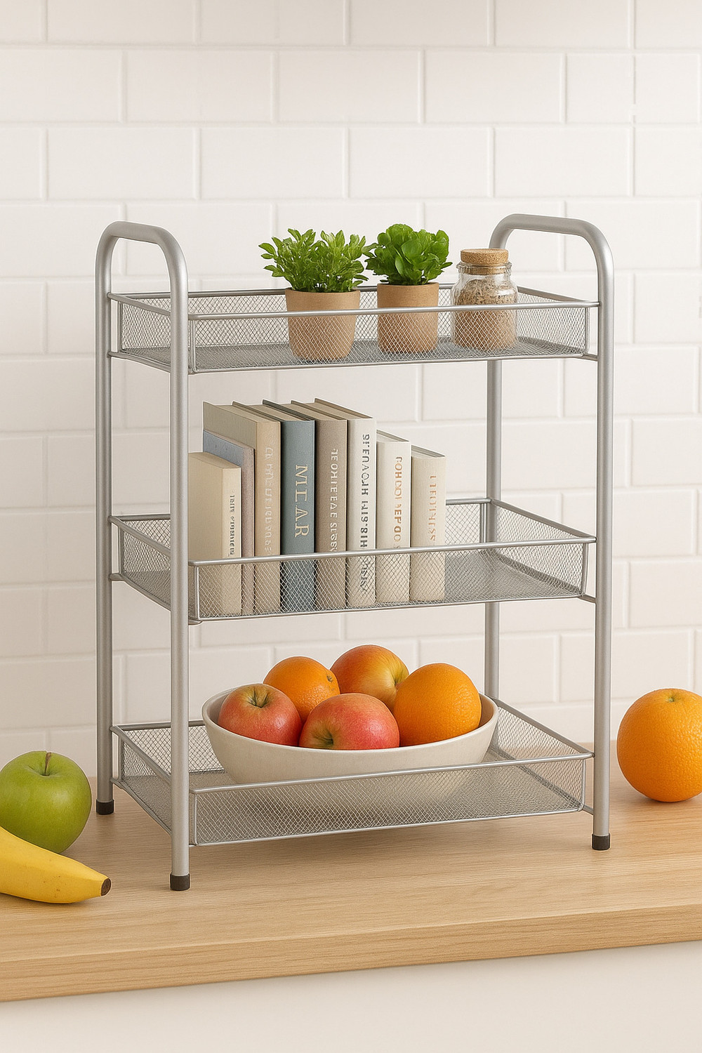 Image of S-B-S Store Utensil Kitchen Rack Steel 3-Tier Folding Metal Storage Rack Mesh Spice Rack