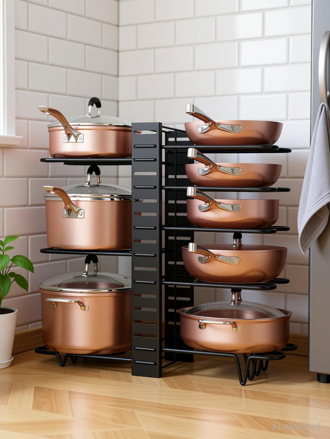 Image of AVYORA Utensil Kitchen Rack Iron Elite 8-Layer Adjustable Tawa & Pan Organizer
