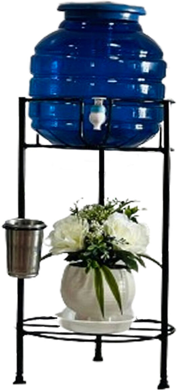 Image of GREEN TOUCH Water Dispenser Kitchen Rack Iron Sturdy Water Dispenser with Blue Container and Metal Stand
