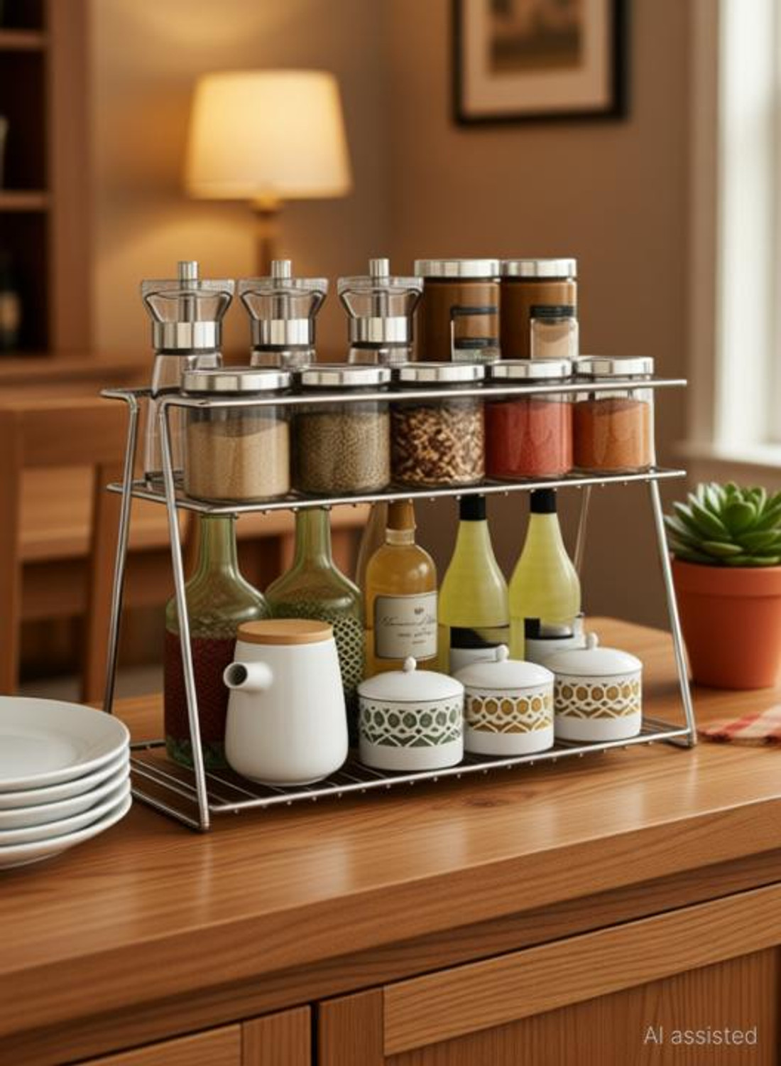 Image of Goodsell Containers Kitchen Rack Steel Stainless Steel Spice 2-Tier Trolley for kitchen