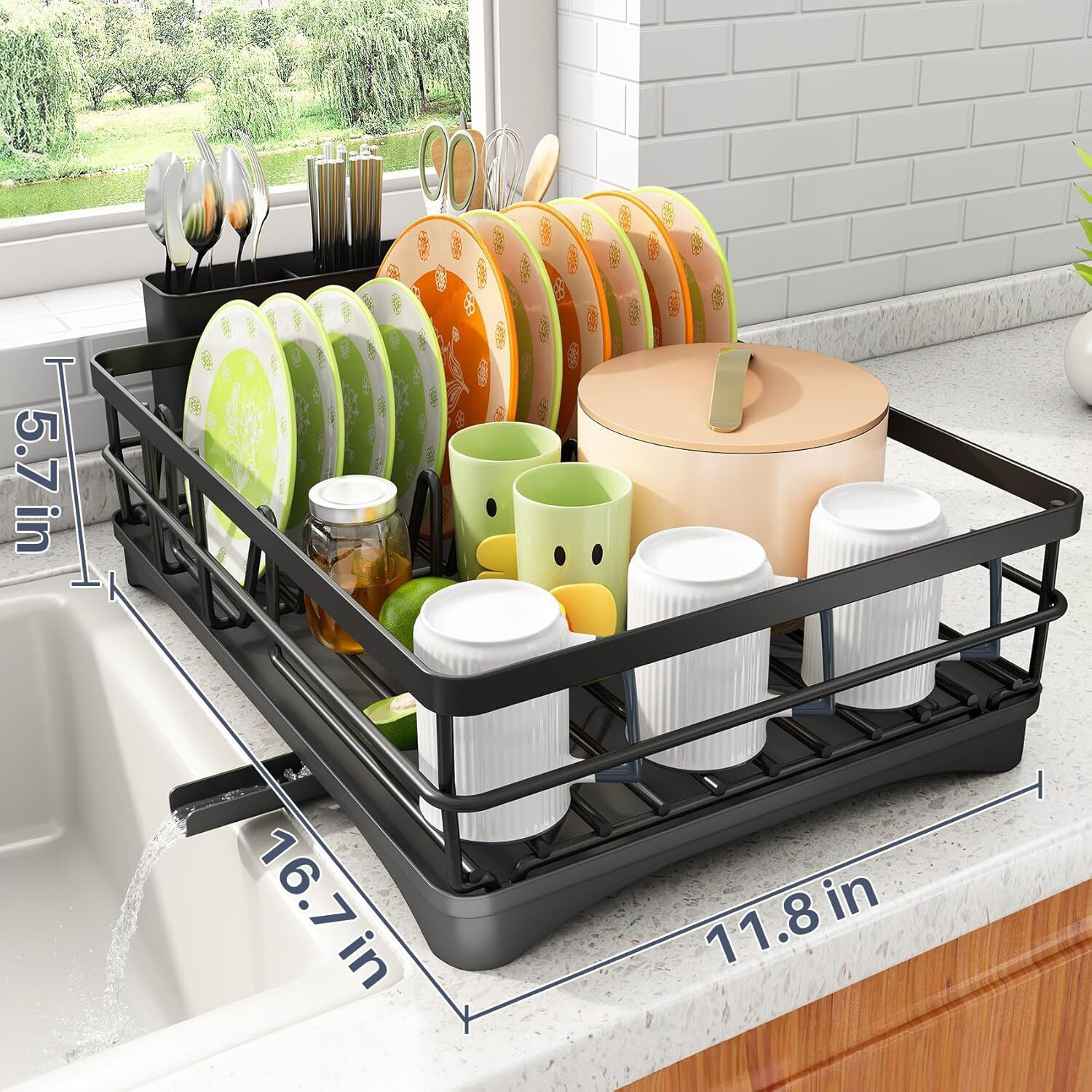 Image of V DECOR Dish Drainer Kitchen Rack Premium Over Sink Dish Drying Rack with Drainboard Tray D66 Steel