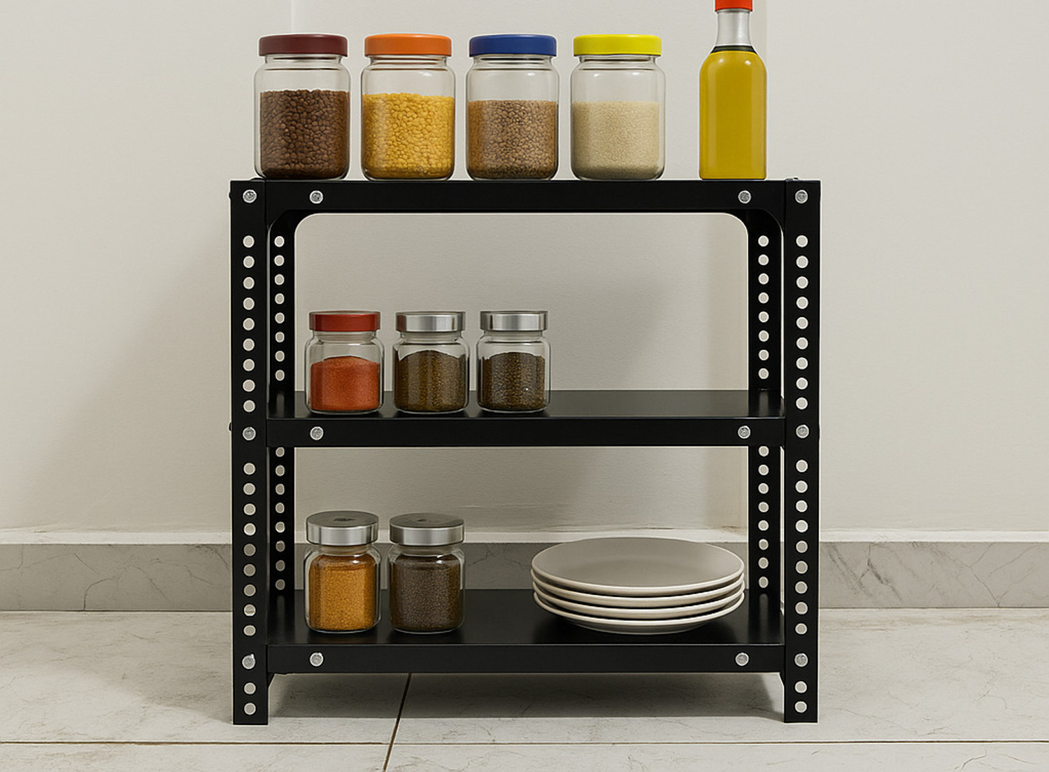 Image of FIDVI Slotted Angle CRC Sheet 3 Shelves Multipurpose Storage Rack Metal Open Book Shelf