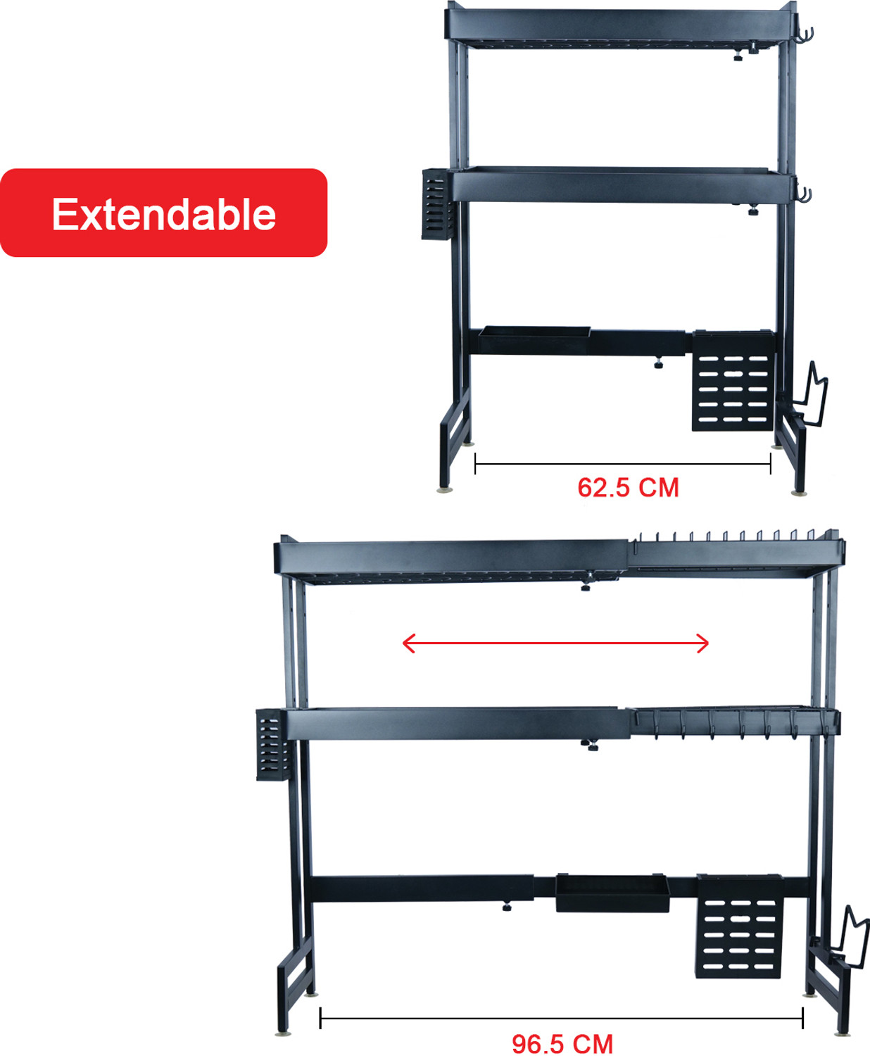 Image of iBELL Dish Drainer Kitchen Rack Carbon Steel DR293SM Adjustable Dish Rack, 2 Layer Over Sink Stand, Extendable Carbon Steel