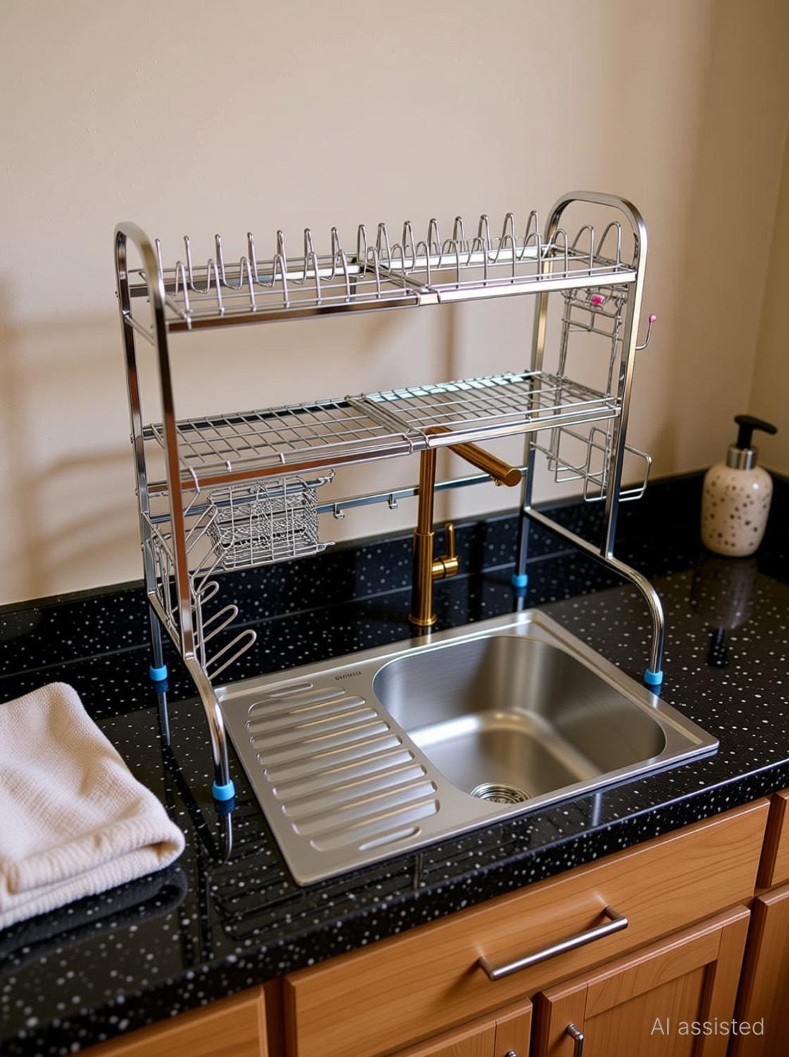 Image of Amol Utensil Kitchen Rack Steel Premium Stainless Steel Sink | Dish | Utensil Rack | Over Sink Dish Rack