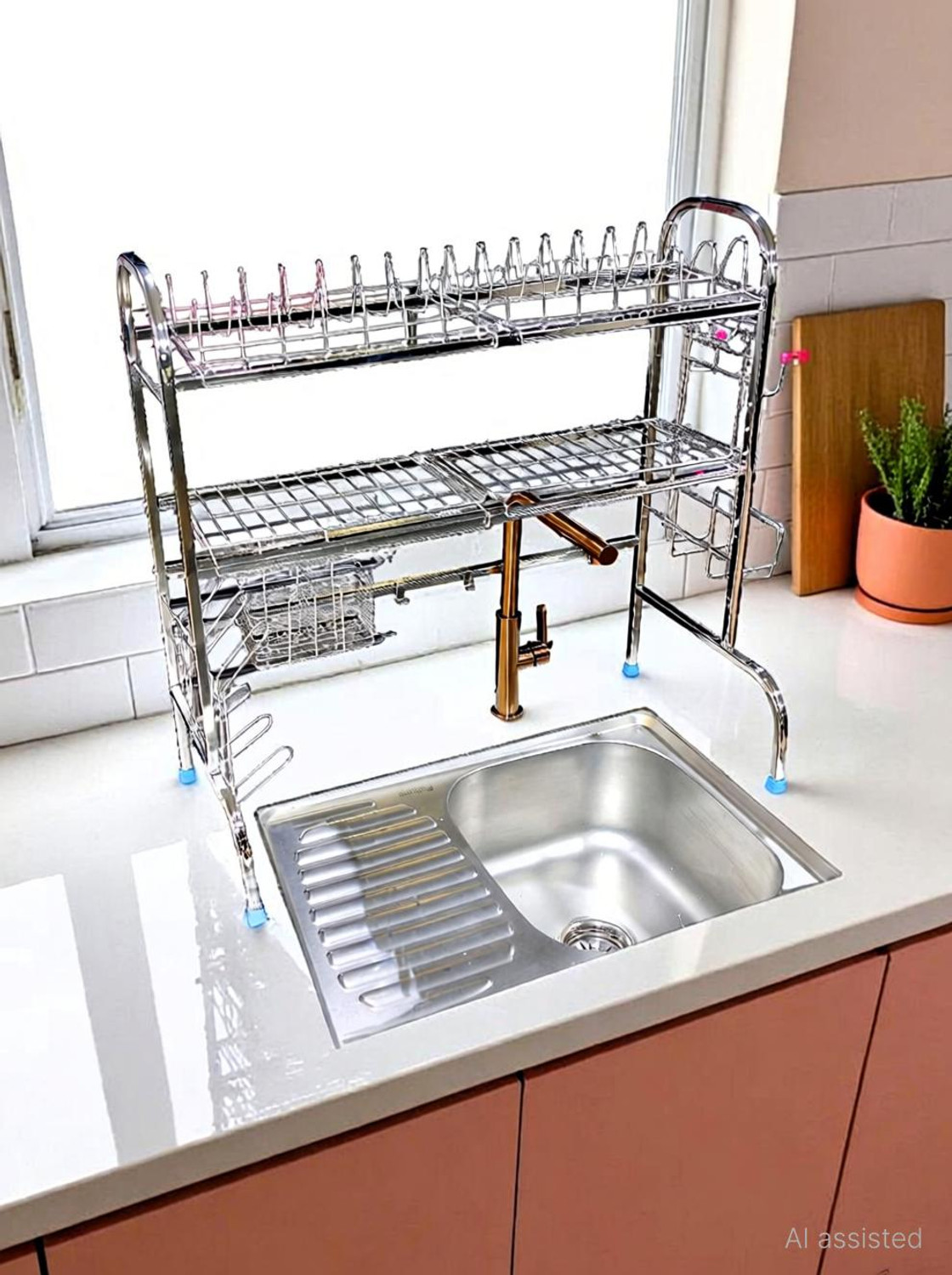 Image of Amol Utensil Kitchen Rack Steel Premium Stainless Steel Sink | Dish | Utensil Rack | Over Sink Dish Rack