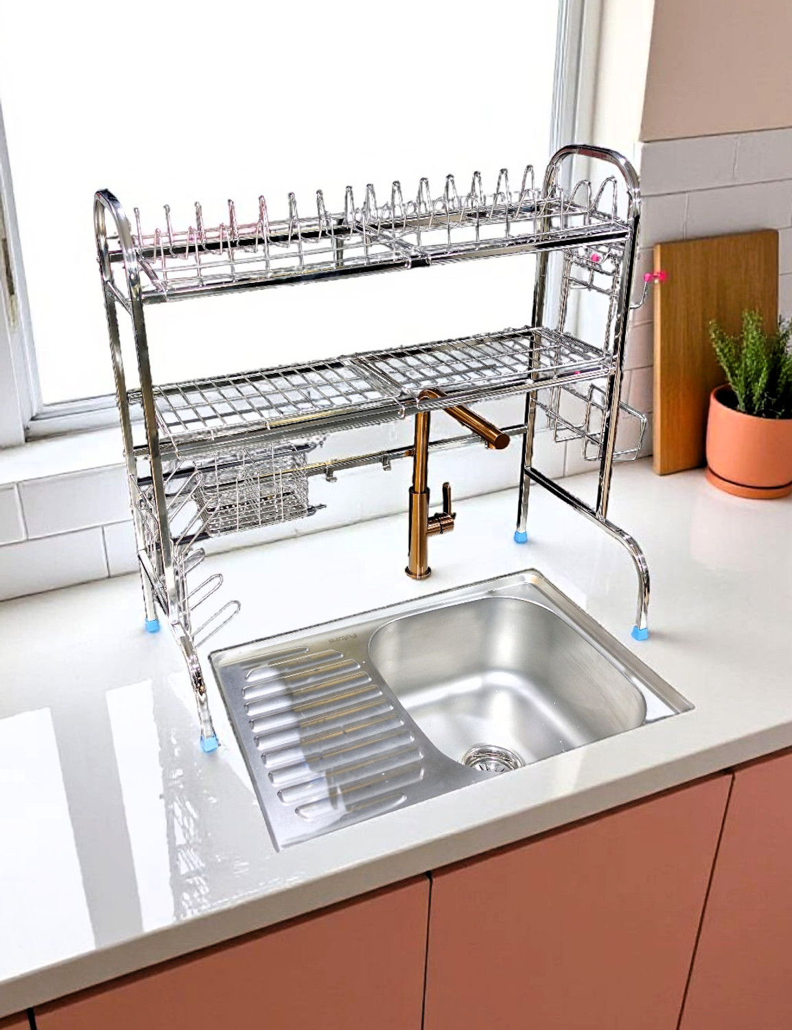 Image of Amol Utensil Kitchen Rack Steel Premium Stainless Steel Sink | Dish | Utensil Rack | Over Sink Dish Rack