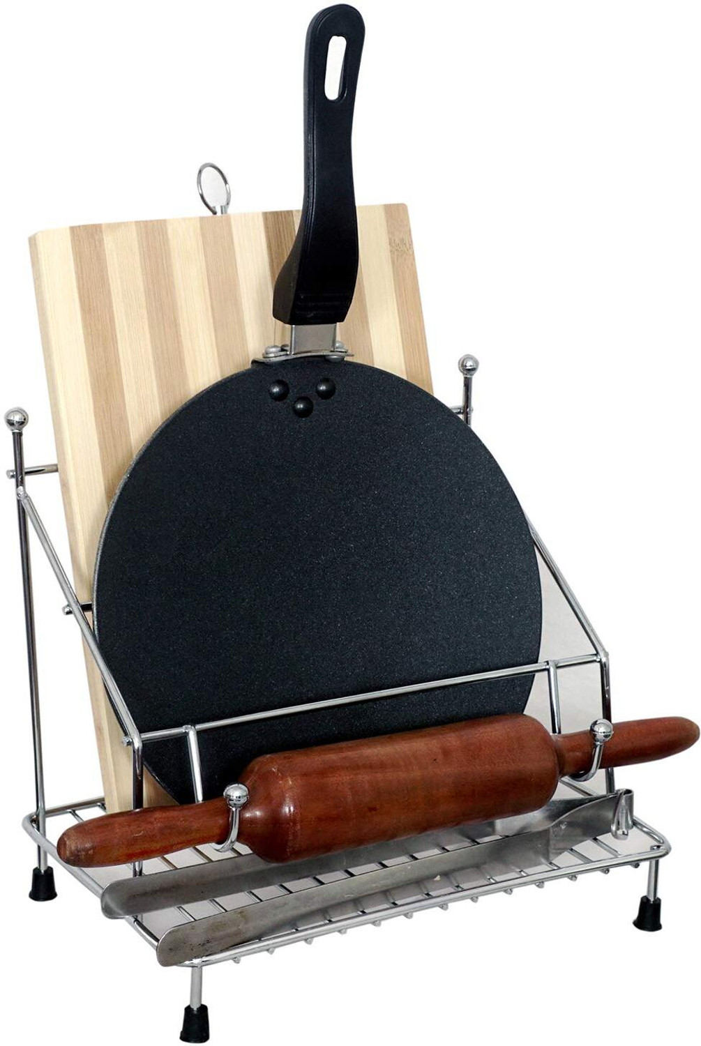 Image of NEXO Chakla /Belan Kitchen Rack Steel Stainless Steel 100% Rust Free 4 in 1 Wall Mount Chakla belan Stand for Kitchen