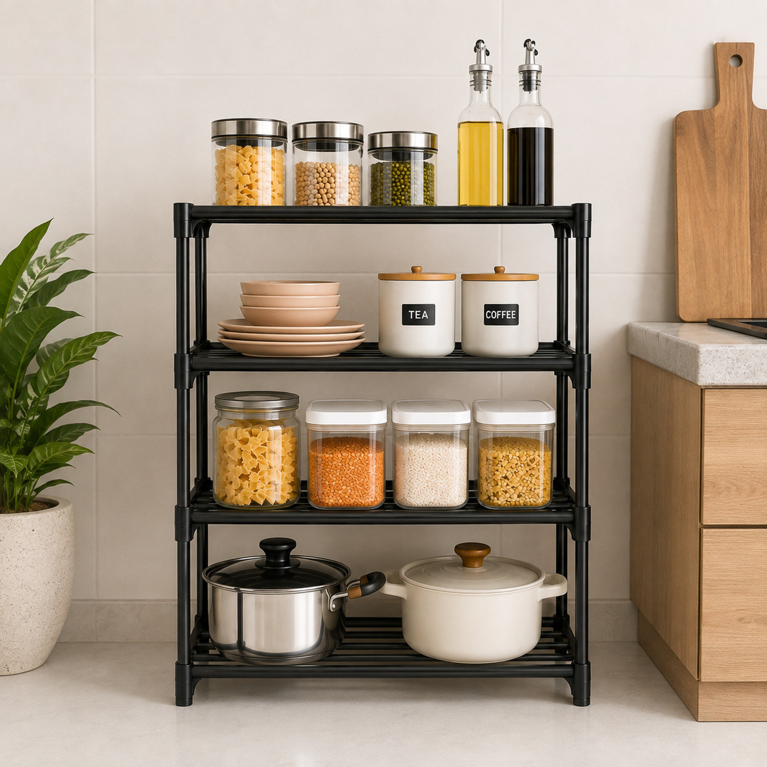 Image of FoldFirst Cutlery Kitchen Rack Plastic MULTIPURPOSE RACK 4 LAYER