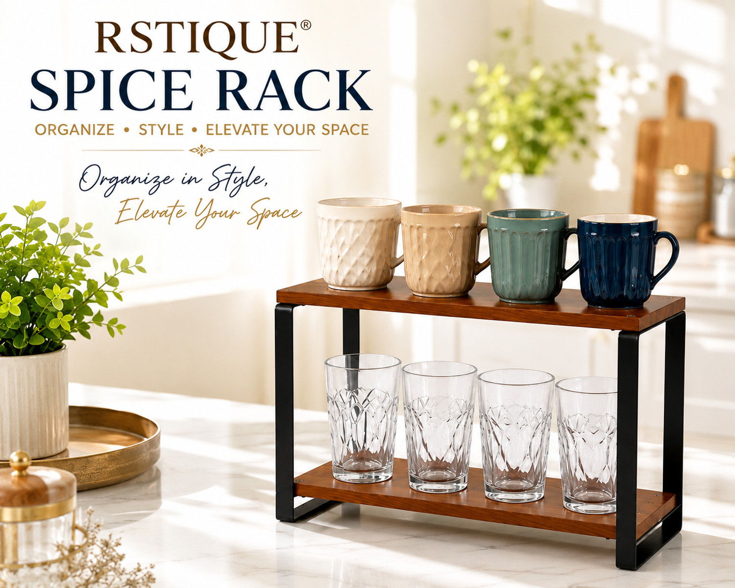 Image of RSHandicrafts Containers Kitchen Rack Wood wooden spice rack, masala rack, kitchen organizer, spice stand wooden,