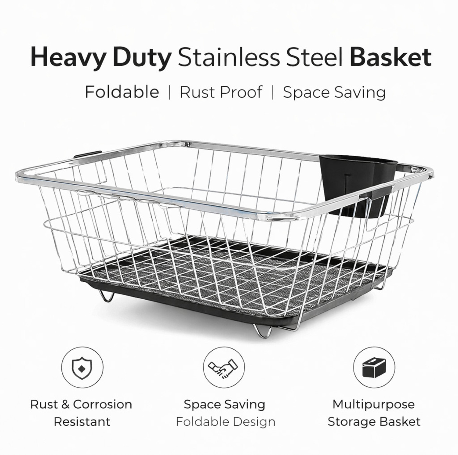 Image of Nandeksha Dish Drainer Kitchen Rack Steel vessel drainer basket /dish drainer rack steel /utensil stand steel basket round