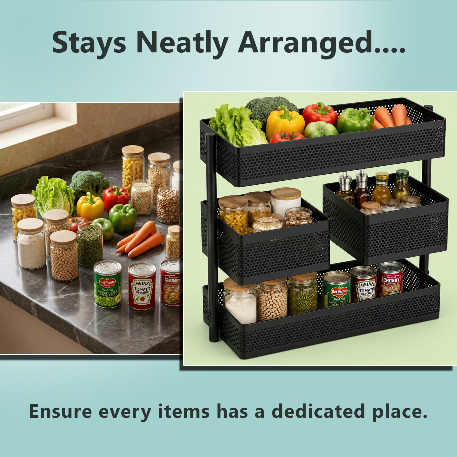 Image of Glostella Utensil Kitchen Rack Carbon Steel Kitchen Rotating rack 360 degree Kitchen Rack For Kitchen / Bathroom
