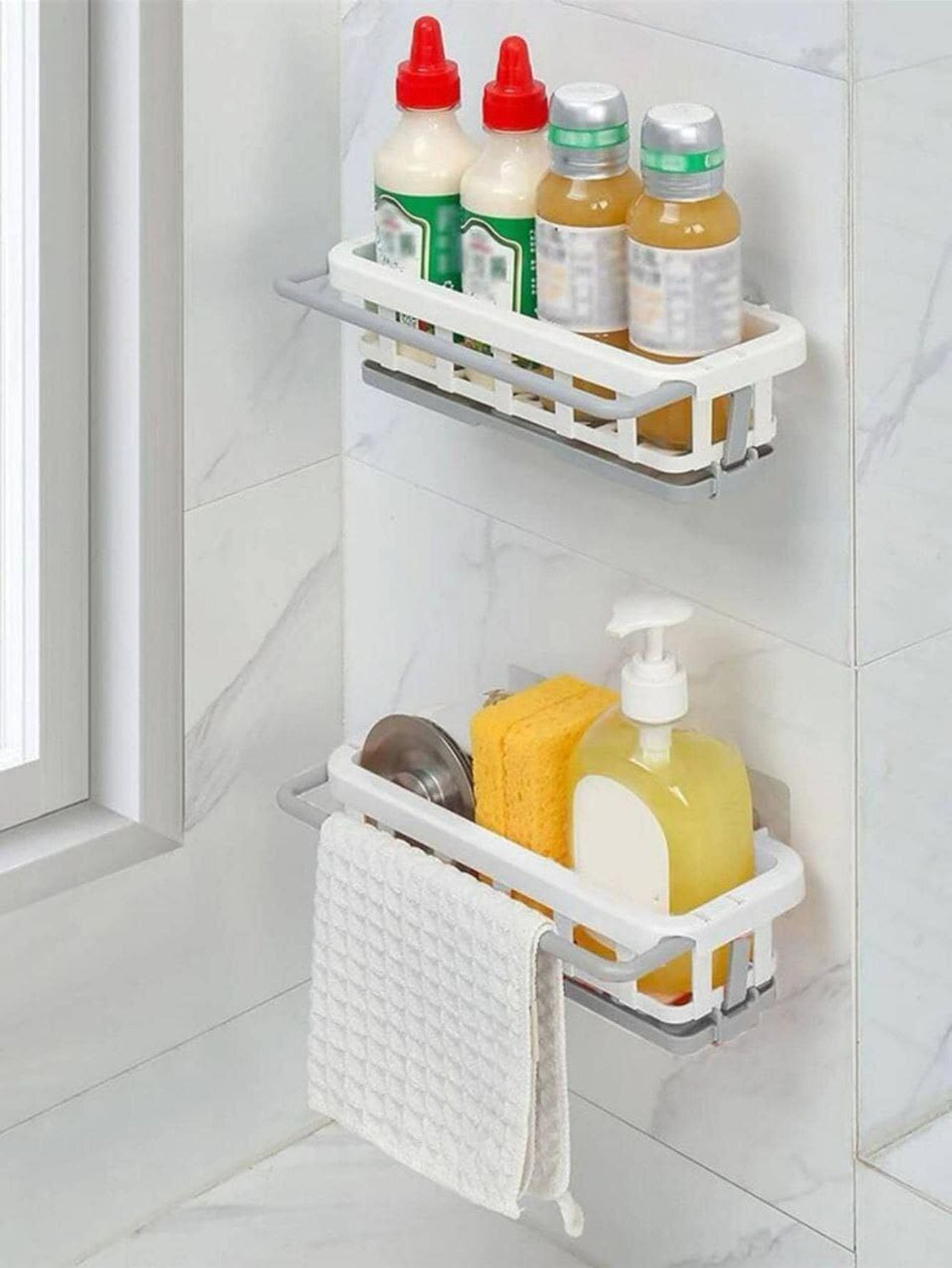 Image of Vumiraa Dish Drainer Kitchen Rack Plastic Self Adhesive Bathroom Shelf for Wall Shelf Organizer